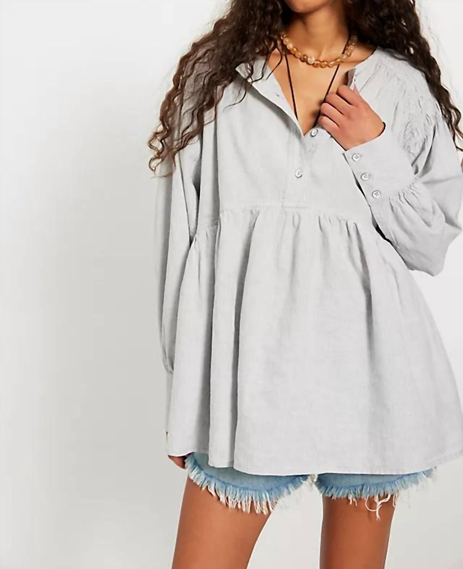 Free People Alana Linen Tunic Top in grey - women's shirt
