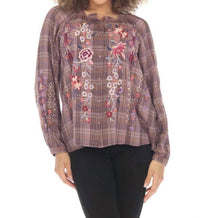 Johnny Was Curacao Raglan Poet Shirt in plaid multi - women's blouse