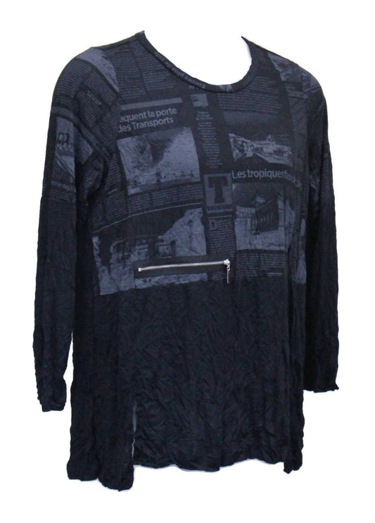 Comfy Usa - Women's Newsprint Crinkle Top