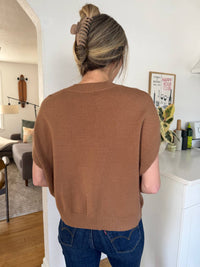 PINCH Gia V Neck Knit Sleeveless Top in camel brown - women's sweater - alternate view