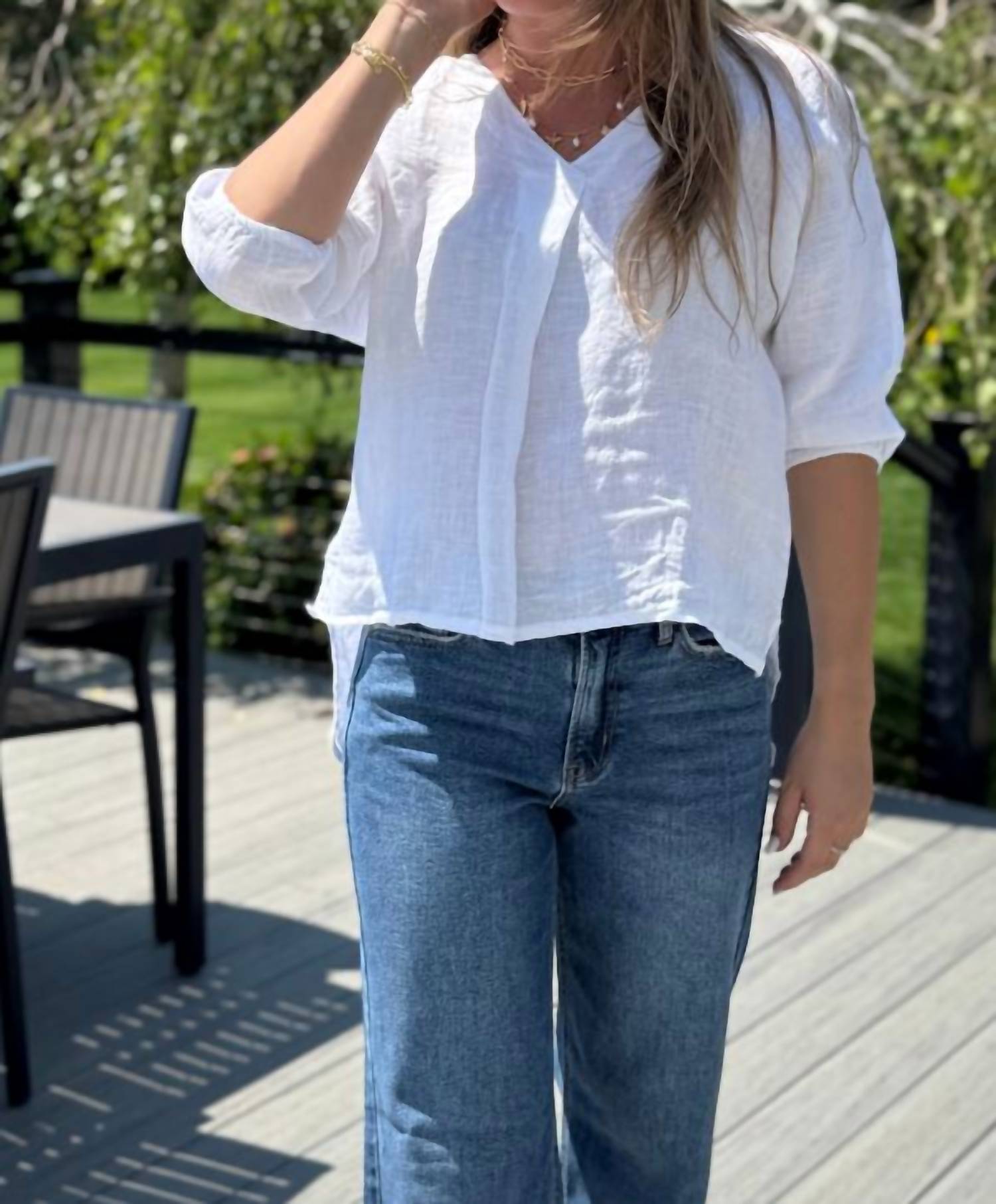 Made In Italy - Courtney Linen Elbow Sleeve Top