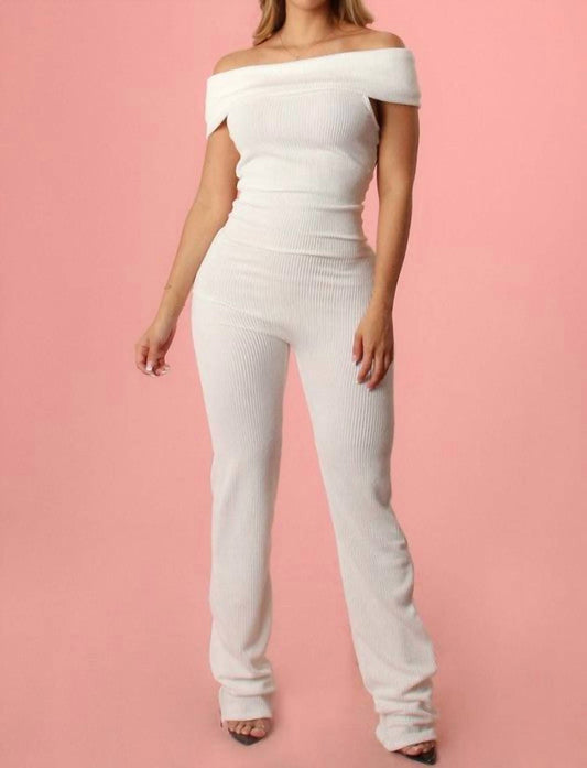 Yellow Cabbage - Ribbed Off Shoulder Jumpsuit