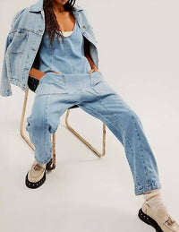 Sweetkama - Denim Adjustable Shoulder High Roller Jumpsuit
