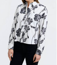 Foxcroft Marina Poppy Long Sleeve Shirt in light black poppy - women's long sleeve top