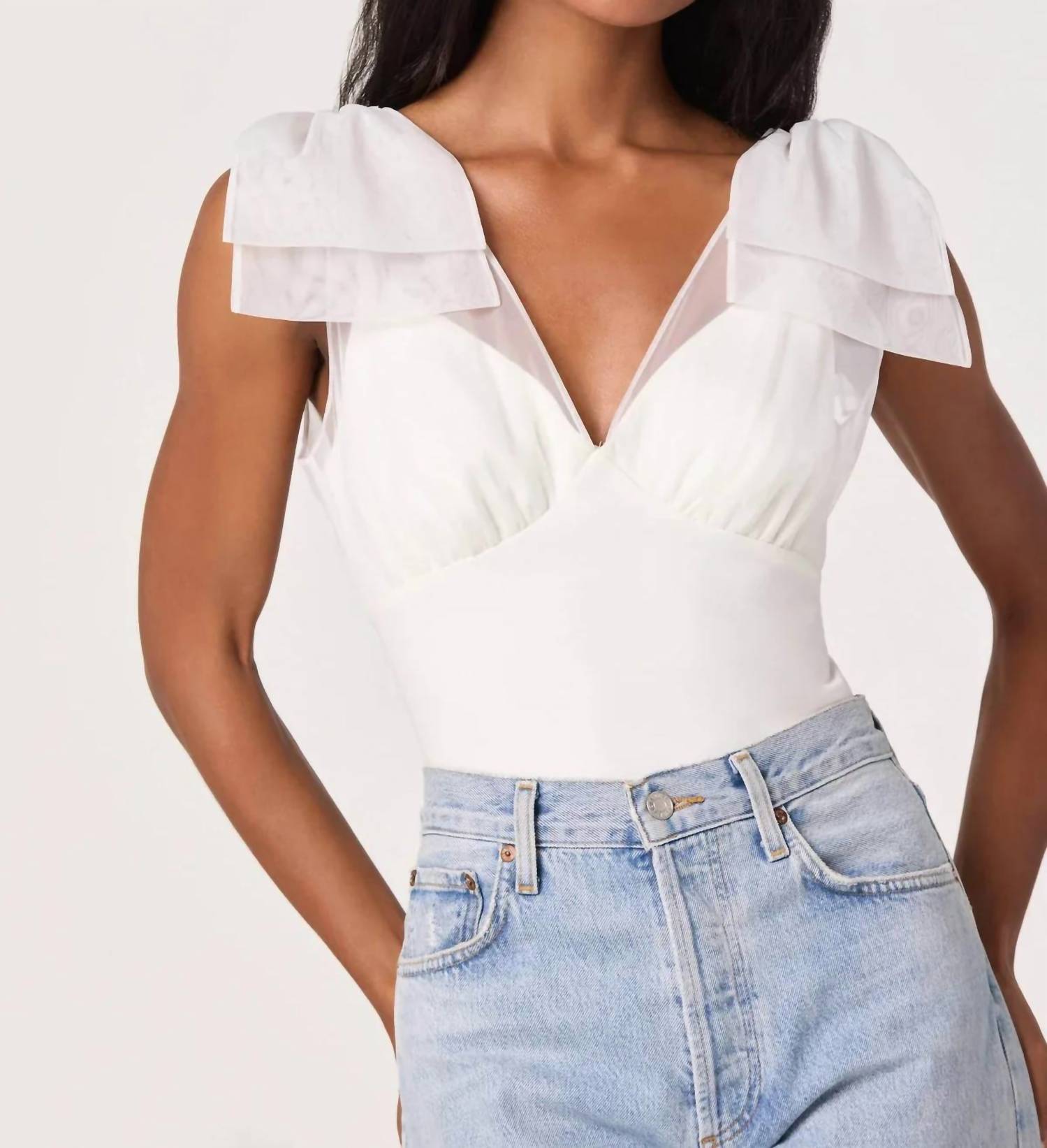 Astr - Maelie Tulle Bow Detail Tank Bodysuit