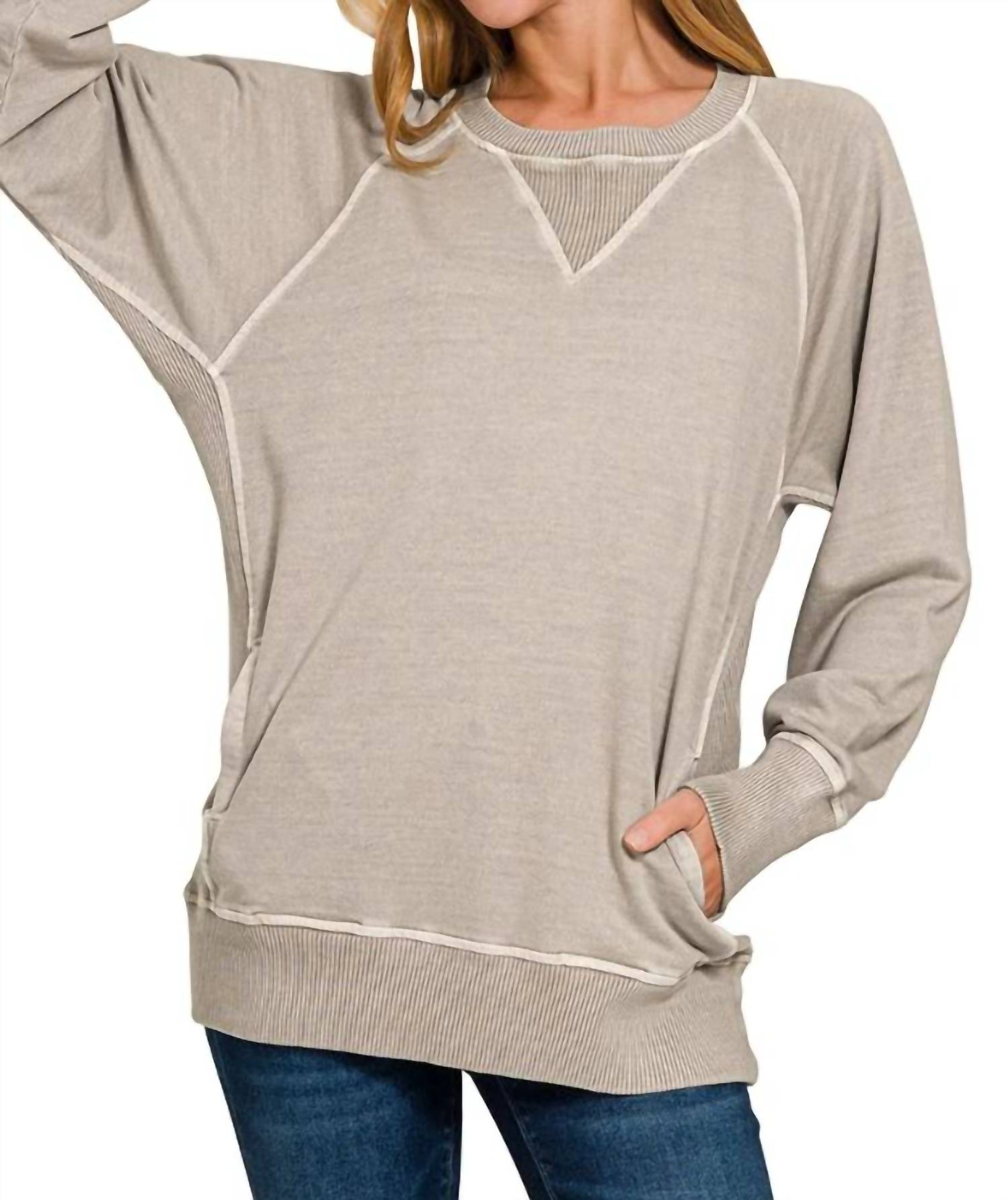 Zenana - Pigment Dyed French Terry Pullover Sweater