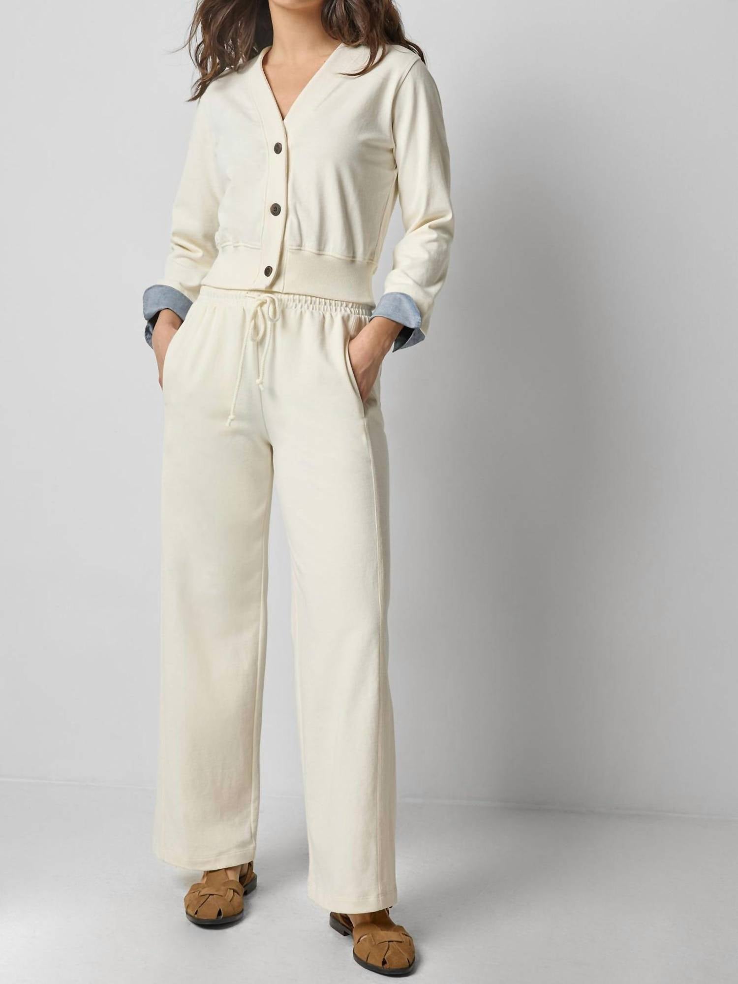 Lilla P Chambray Cuff Cardigan in magnolia - women's cardigan
