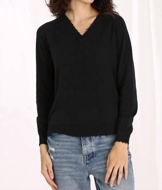 Minnie Rose - Cotton Cashmere Frayed Edge V-neck Top
