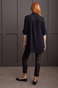 TRIBAL Pebbled Crepe Roll Sleeve Tunic Top in black - women's shirt - detail view