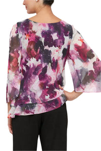 Alex Evenings - Printed Asymmetric Double Tier Hem Blouse