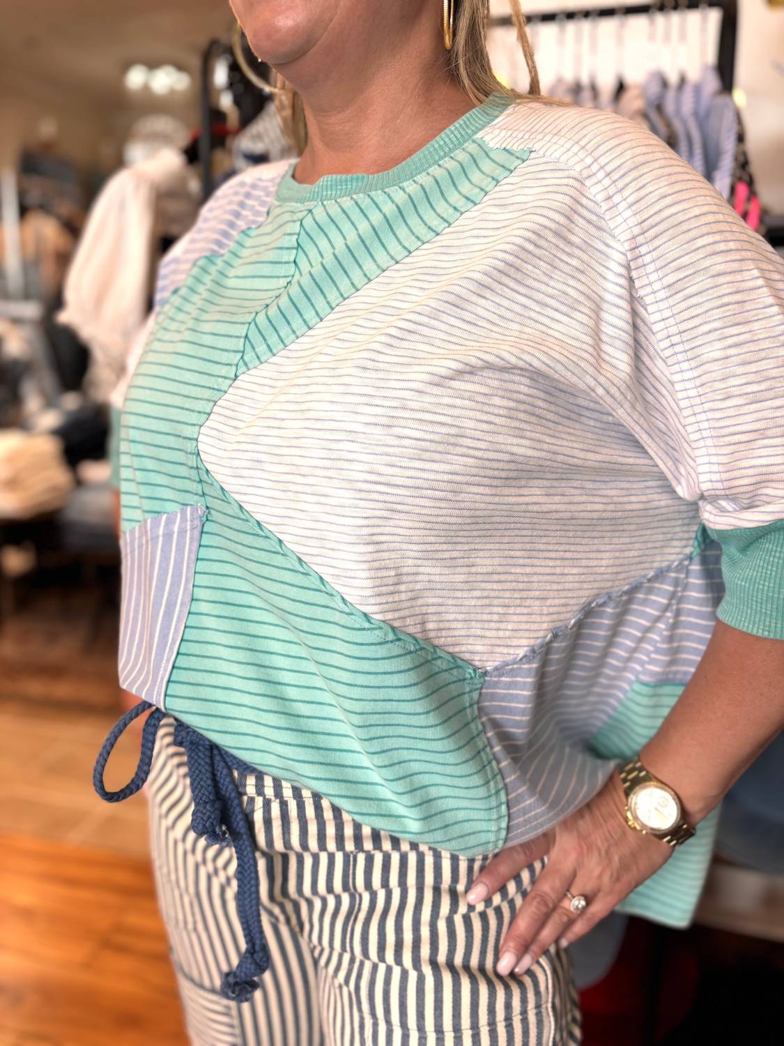 Easel - Winay Striped Mix Media Tee
