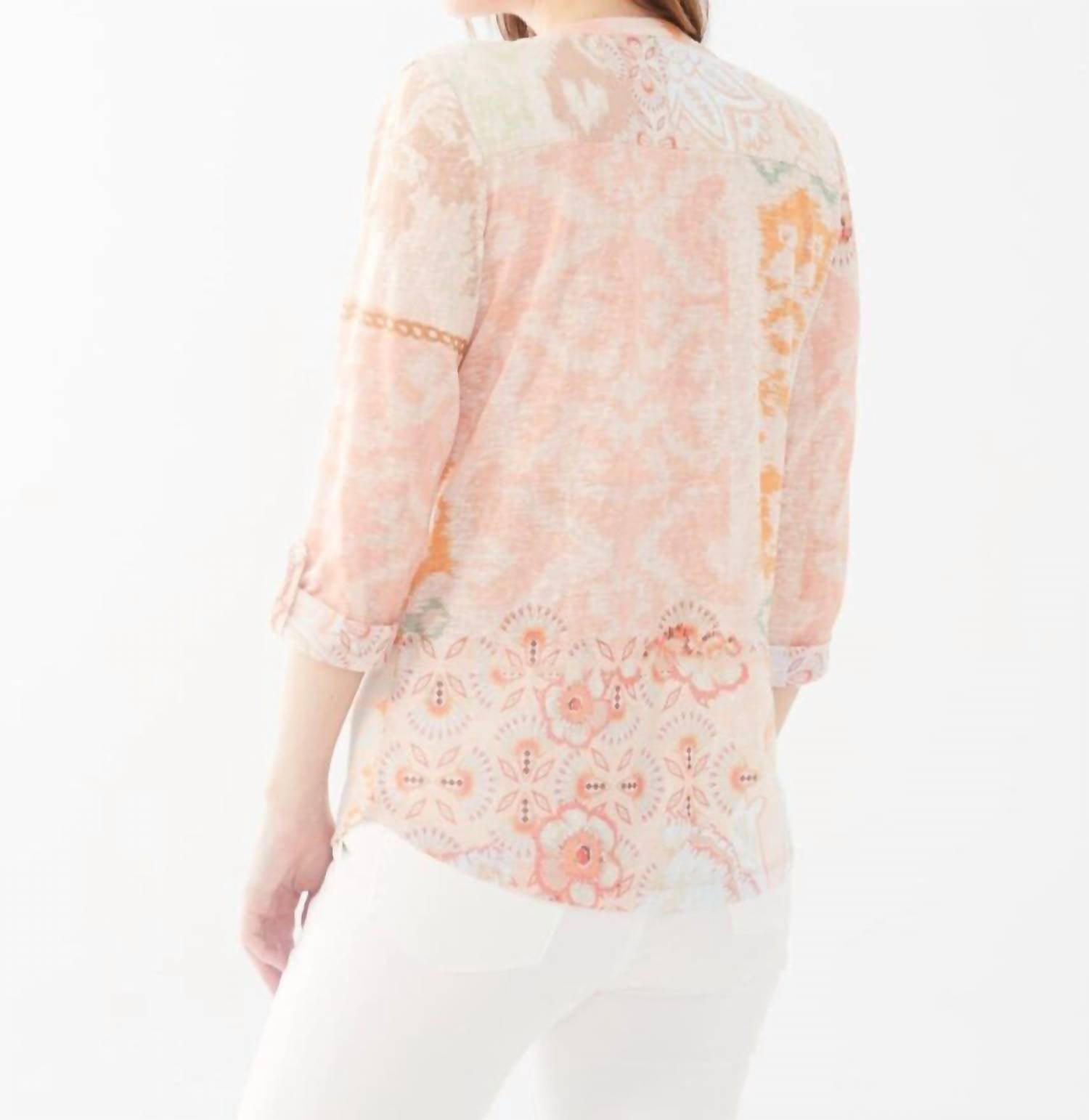 Fdj - Henley Three Fourth Sleeve Mesh Jersey Top