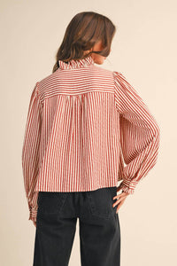 &Merci - Striped Ruffle Button Down Top