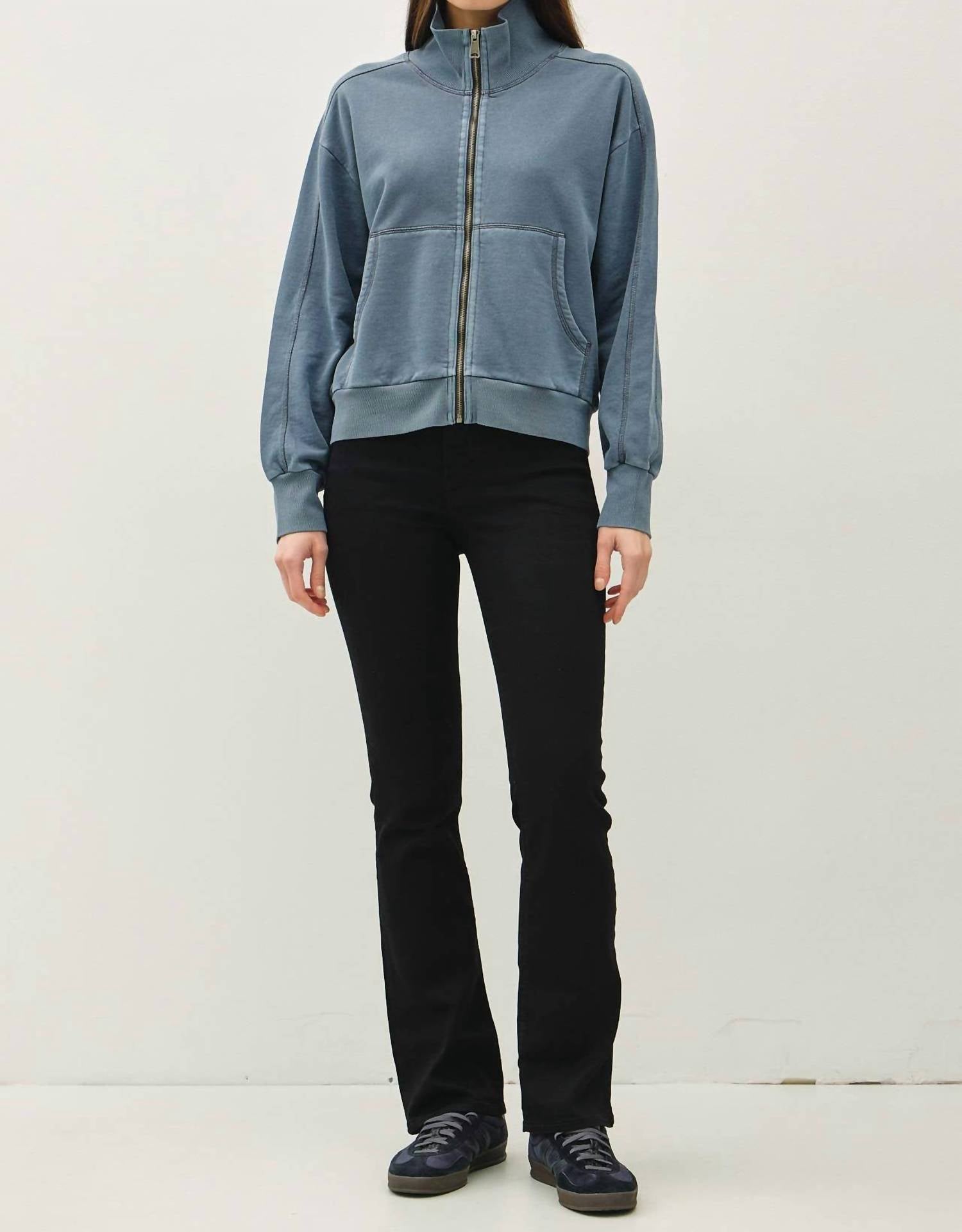 be cool Hillary Acid Wash Zip Sweatshirt in teal - women's top