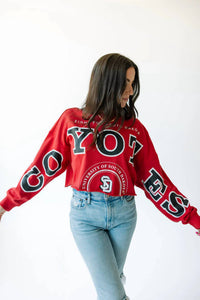 Gameday Social Cropped Long Sleeve Crew Huskers Tee in red - women's long sleeve top