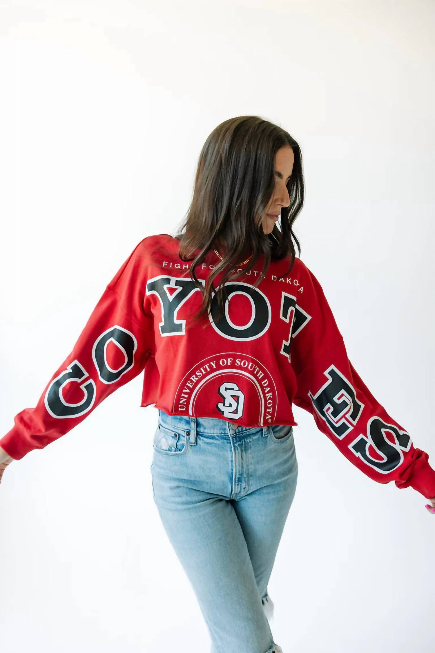 Gameday Social Cropped Long Sleeve Crew Huskers Tee in red - women's long sleeve top