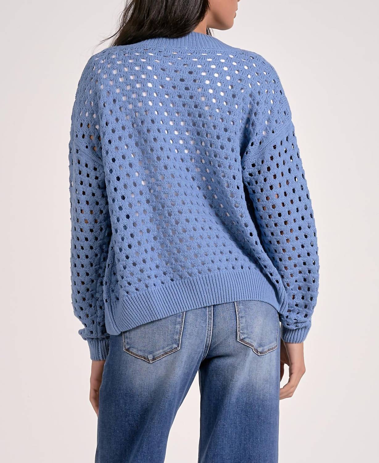 ELAN Aster Crochet Detailing Cardigan in blue - women's cardigan - detail view