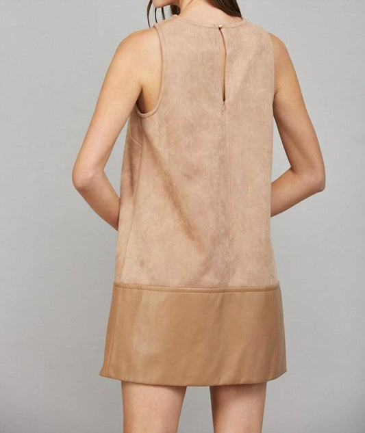 Fate - Amber Contrast Faux Leather Hem Sleeveless Suede Shift Dress