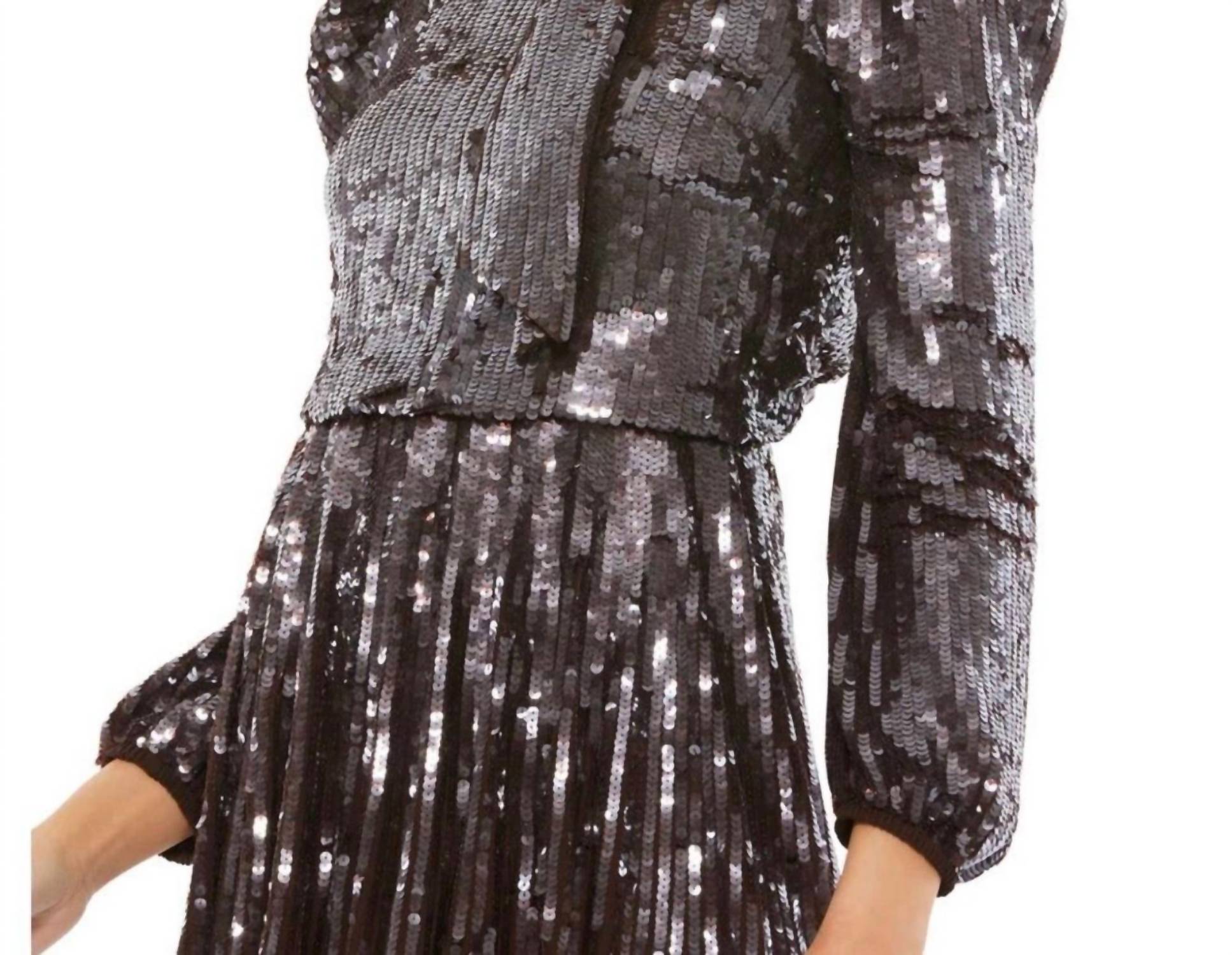 Mac Duggal - Sequin Long Sleeve Tea Length Dress