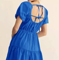DAVI & DANI Textured Puff Sleeve Midi Dress in blue - women's dress - view 4
