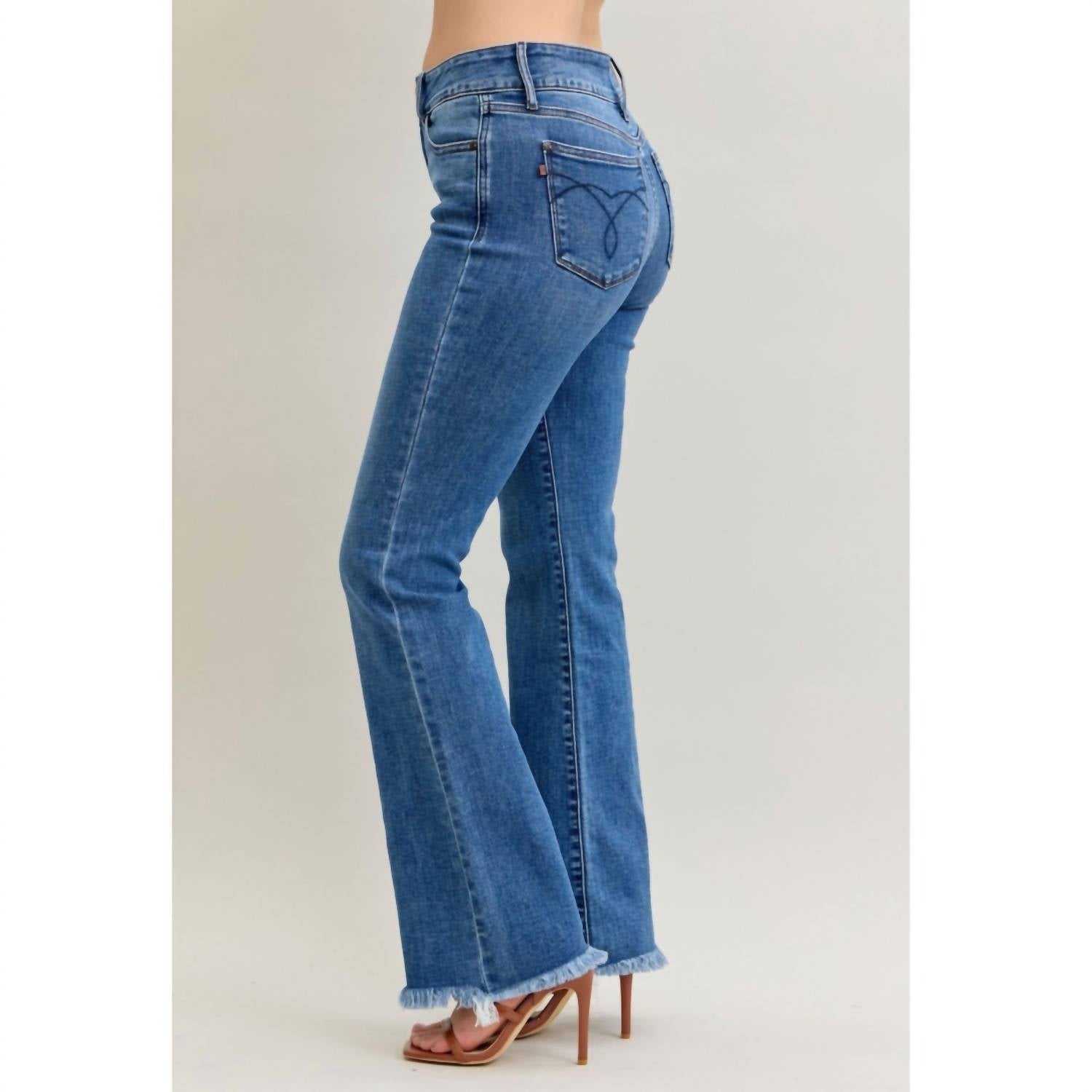 Judy Blue - High Waist Double Button Fray Hem Bootcut Jeans