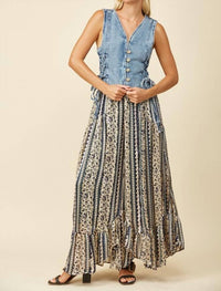 Wisteria Lane - Denim Vest Top With Lace Up Detail