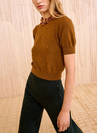 Ulla Johnson - Liv Embroidered Cashmere Short Sleeve Knit Top