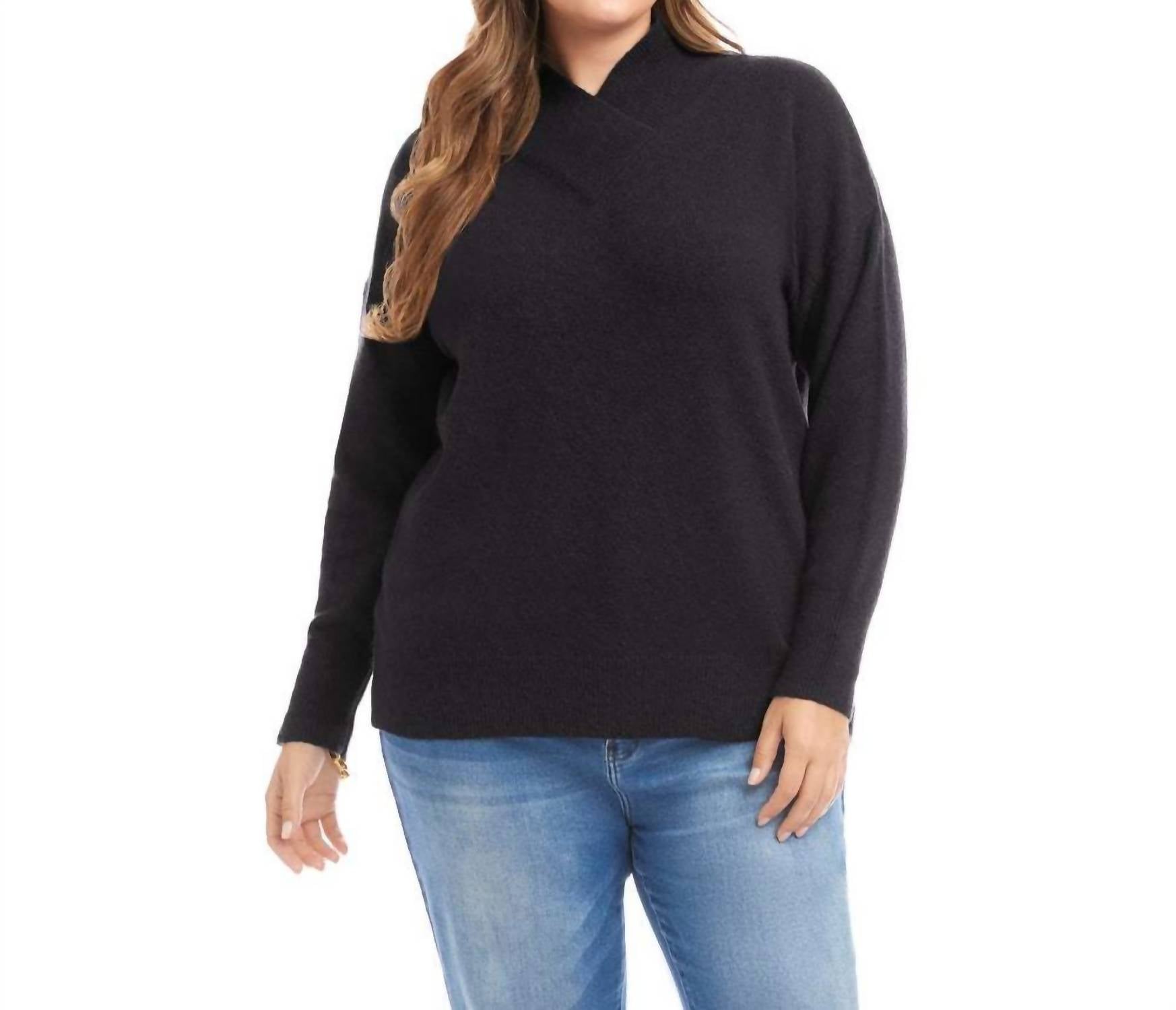 Karen Kane Shawl Collar Sweater - Plus in black - women's sweater