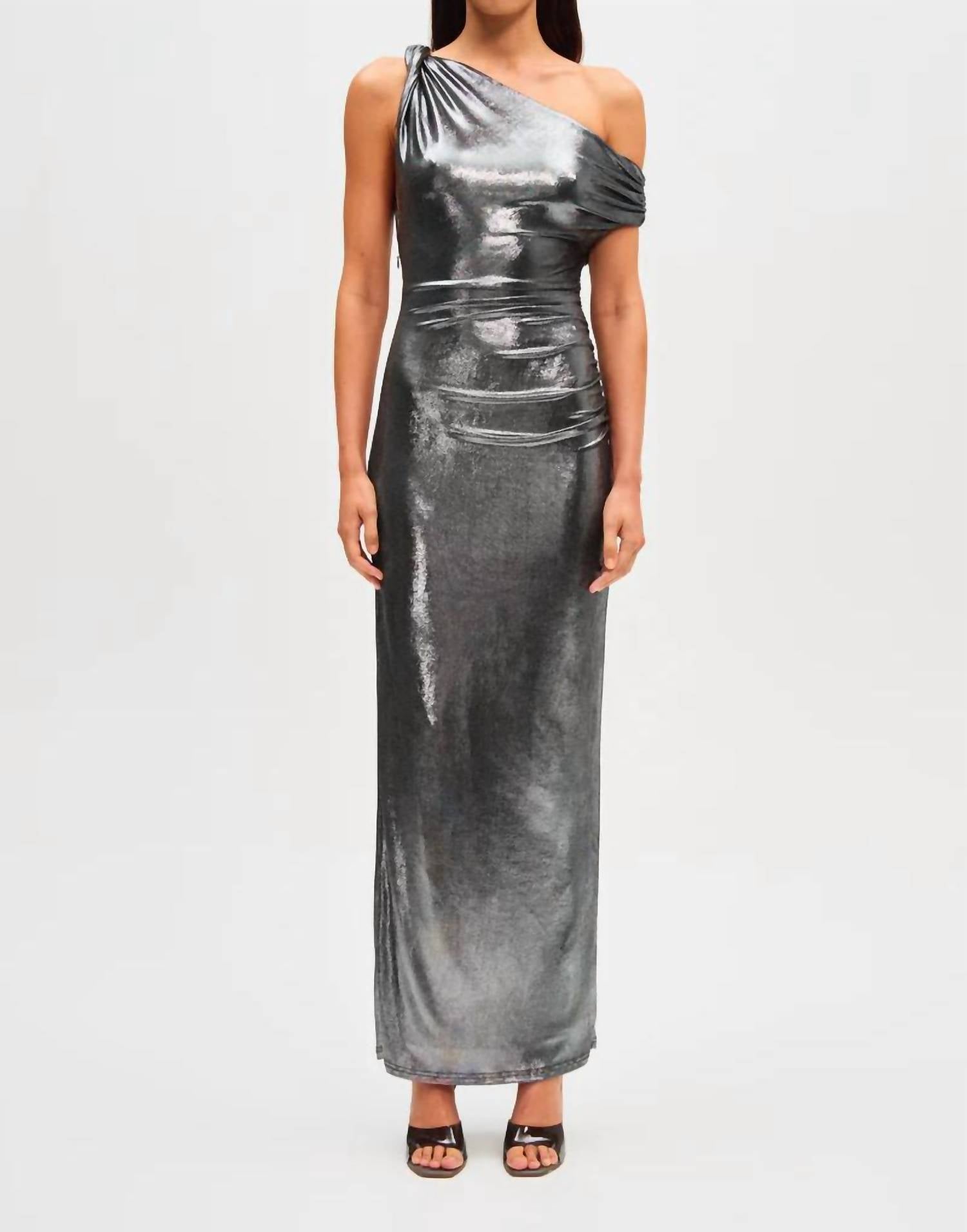 MISHA Nyra Metallic Gown in silver - women's dress