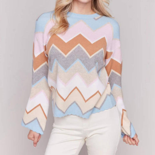 Charlie B - Chevron Stripe Bell Sleeve Sweater - Candy