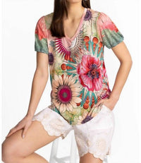 Johnny Was - JANIE FAVORITE V‑NECK PUFF SLEEVE TEE
