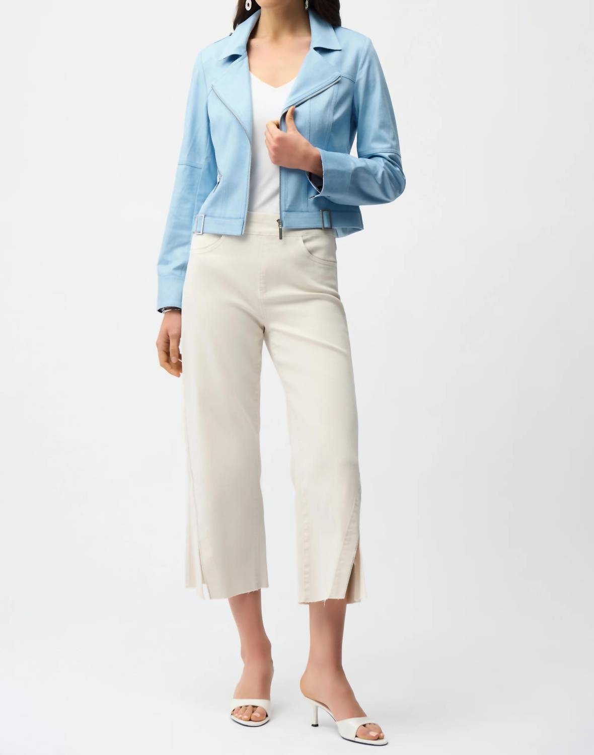 Joseph Ribkoff - Foiled Faux Suede Fitted Jacket With Decorative Buckles
