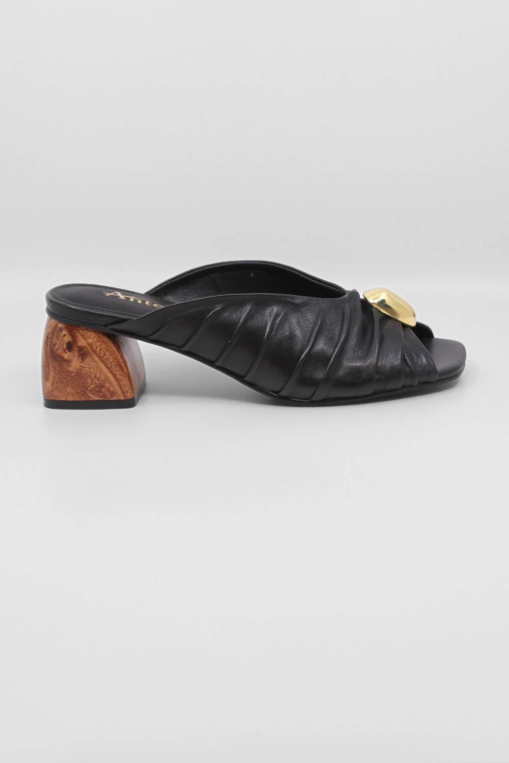 Antelope - Women's Rachel Ruched Leather Mules Block Heel