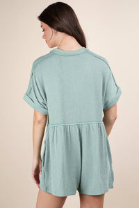 Very J - Two Tone Ribbed Knit Comfy Casual Romper