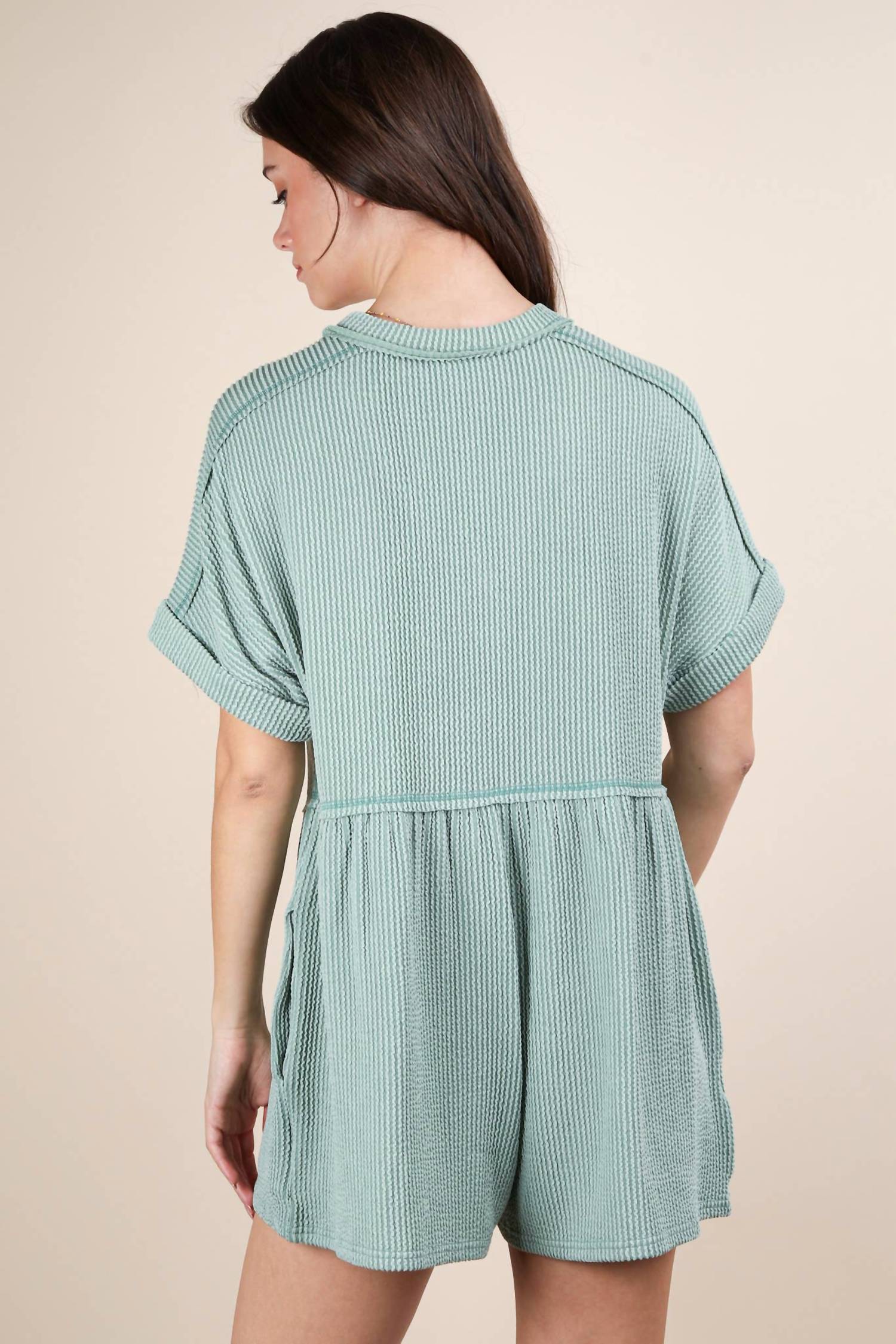 Very J - Two Tone Ribbed Knit Comfy Casual Romper