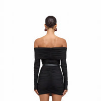 RONNY KOBO Kya Off The Shoulder Mini Dress in black - women's dress - detail view