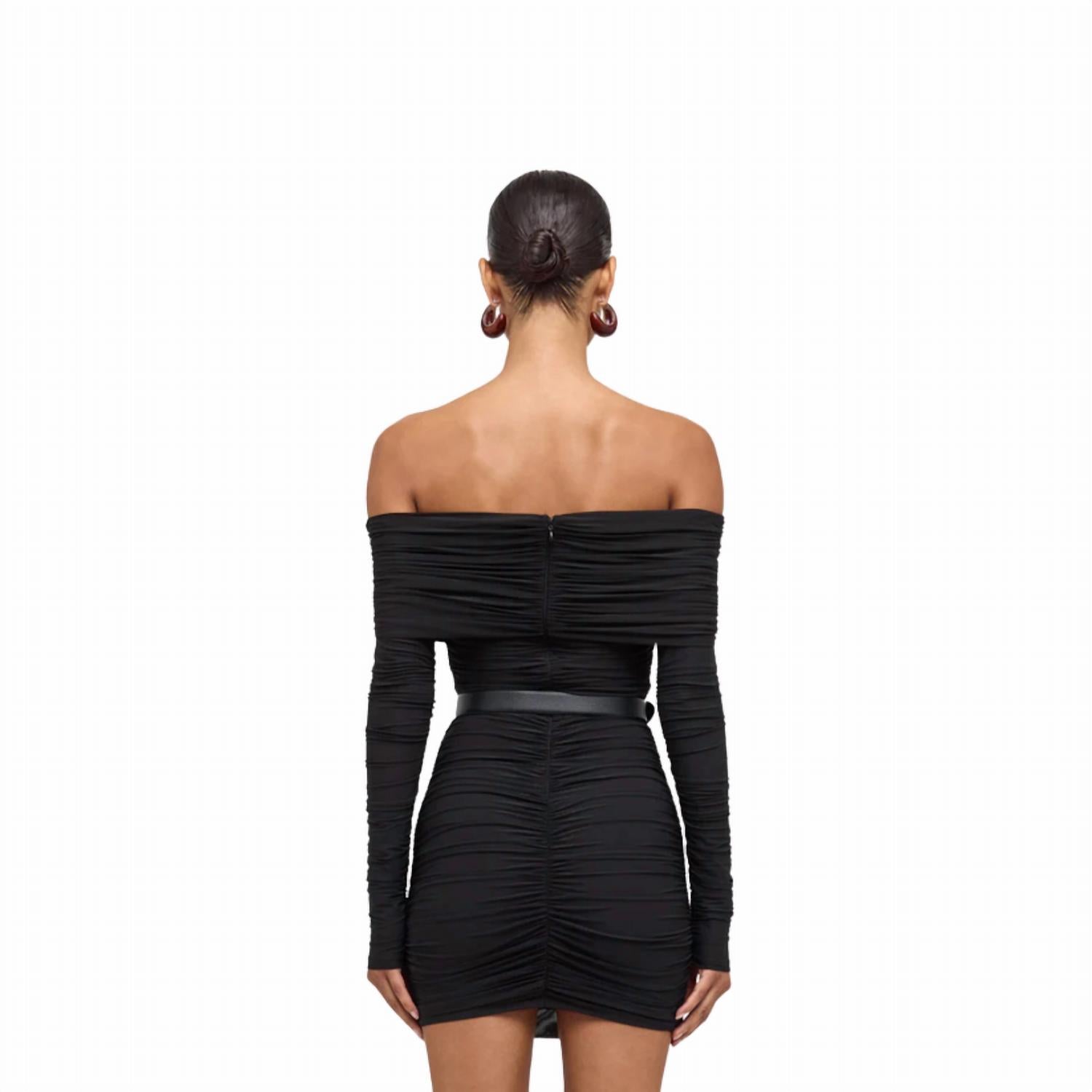 RONNY KOBO Kya Off The Shoulder Mini Dress in black - women's dress - detail view