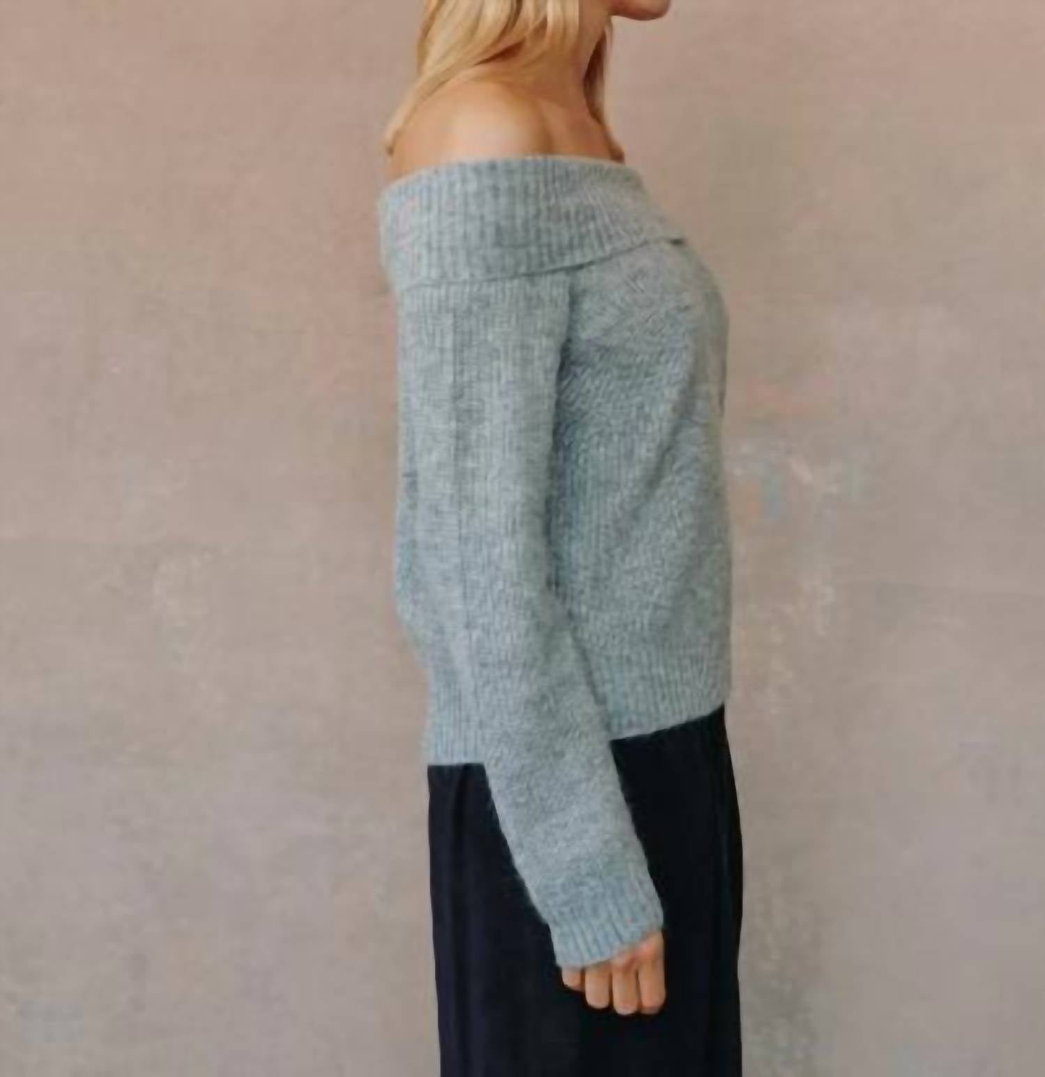 Bella Dahl Off Shoulder Sweater in heather grey - women's sweater - detail view