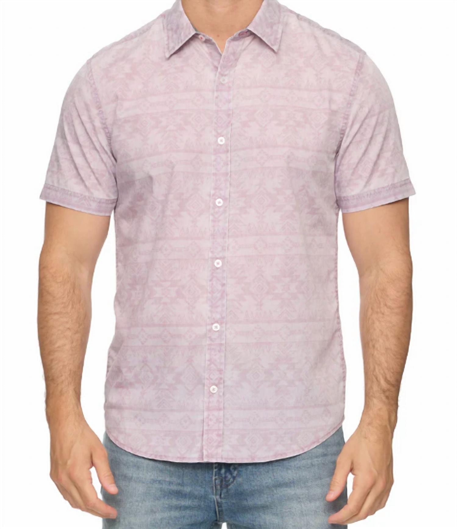 Flags & Anthem Gaston Short Sleeve Southwest Print Vintage Soft Shirt in pink - men's shirt - detail view