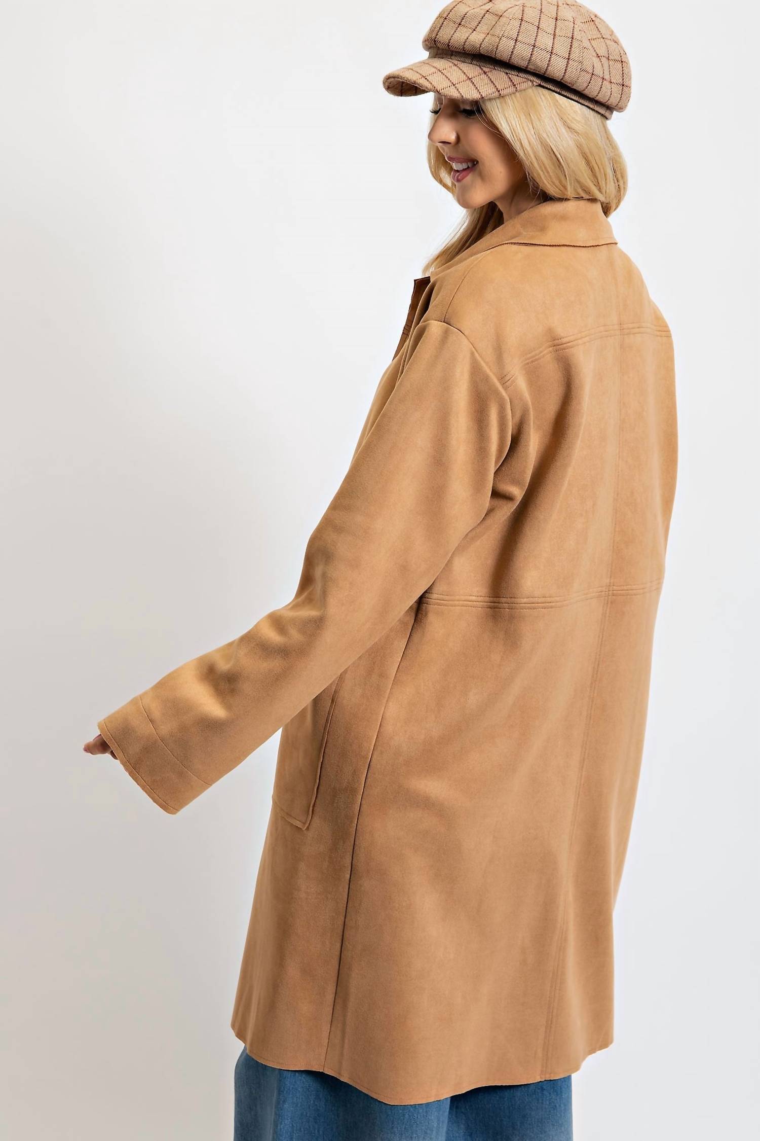 Easel - Collared Neckline Midi Jacket