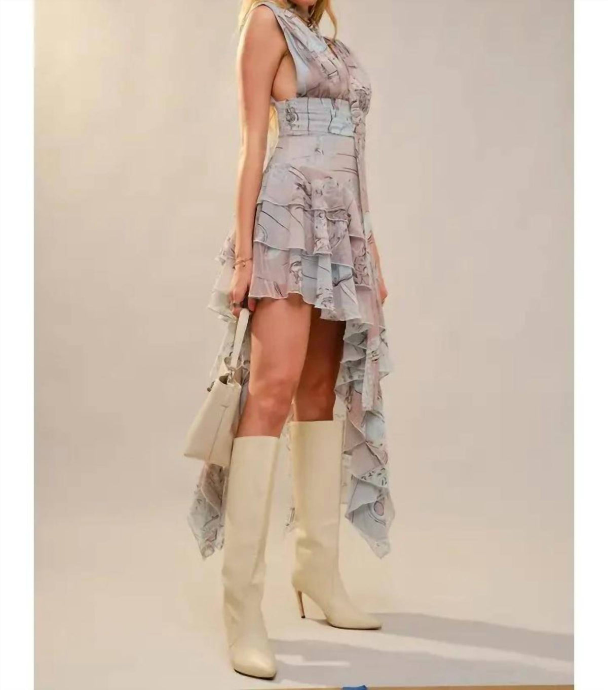 Blue B - Women's Arianna Asymmetrical Ruffle Scarf Dress
