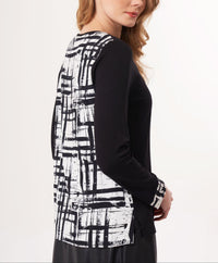 Angel Apparel Lace Up Detail Top in black white - women's long sleeve top - detail view