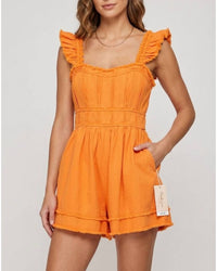 Peach Love Cotton Twill Romper in orange - women's pants - detail view