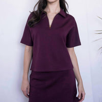 P.CILL Short Sleeve Quarter Zip Top in port - women's t-shirt
