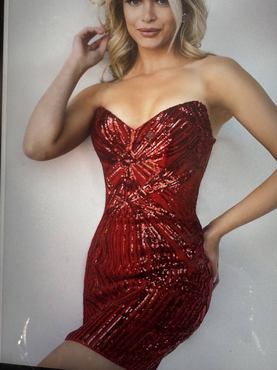 JOVANI Strapless Short Dress in red - women's dress - alternate view
