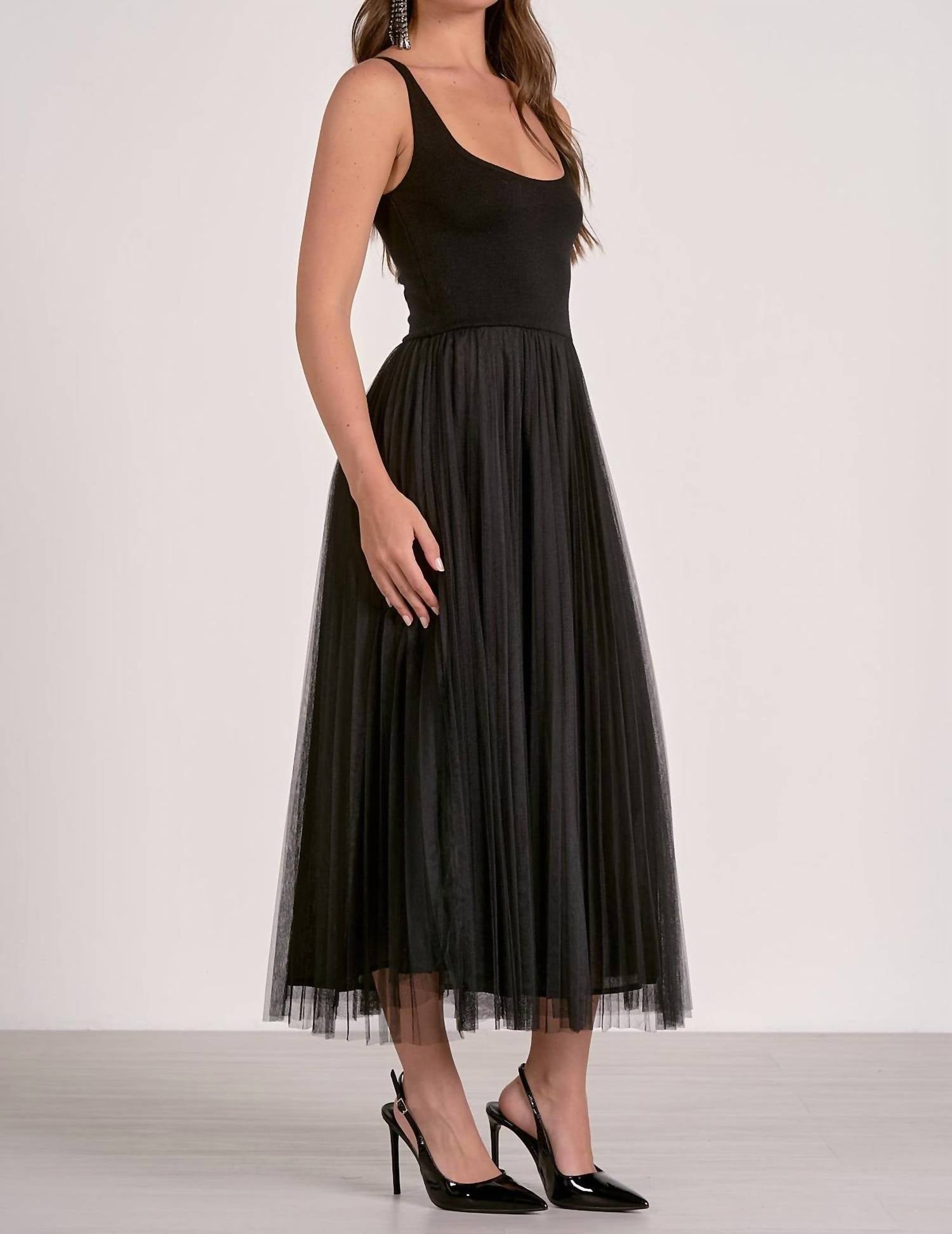 ELAN Mixed Media Tulle Maxi Dress in black - women's dress - detail view