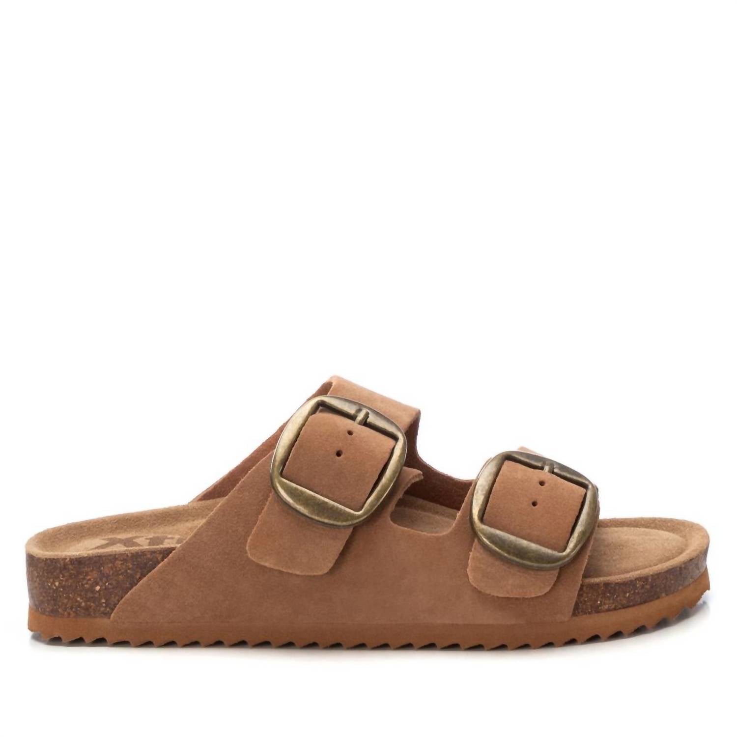 Xti Women's Buckle Suede Sandal in camel - women's sandal