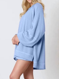 Trendsi - Ribbed Knit Balloon Sleeve Top and Skirt Set