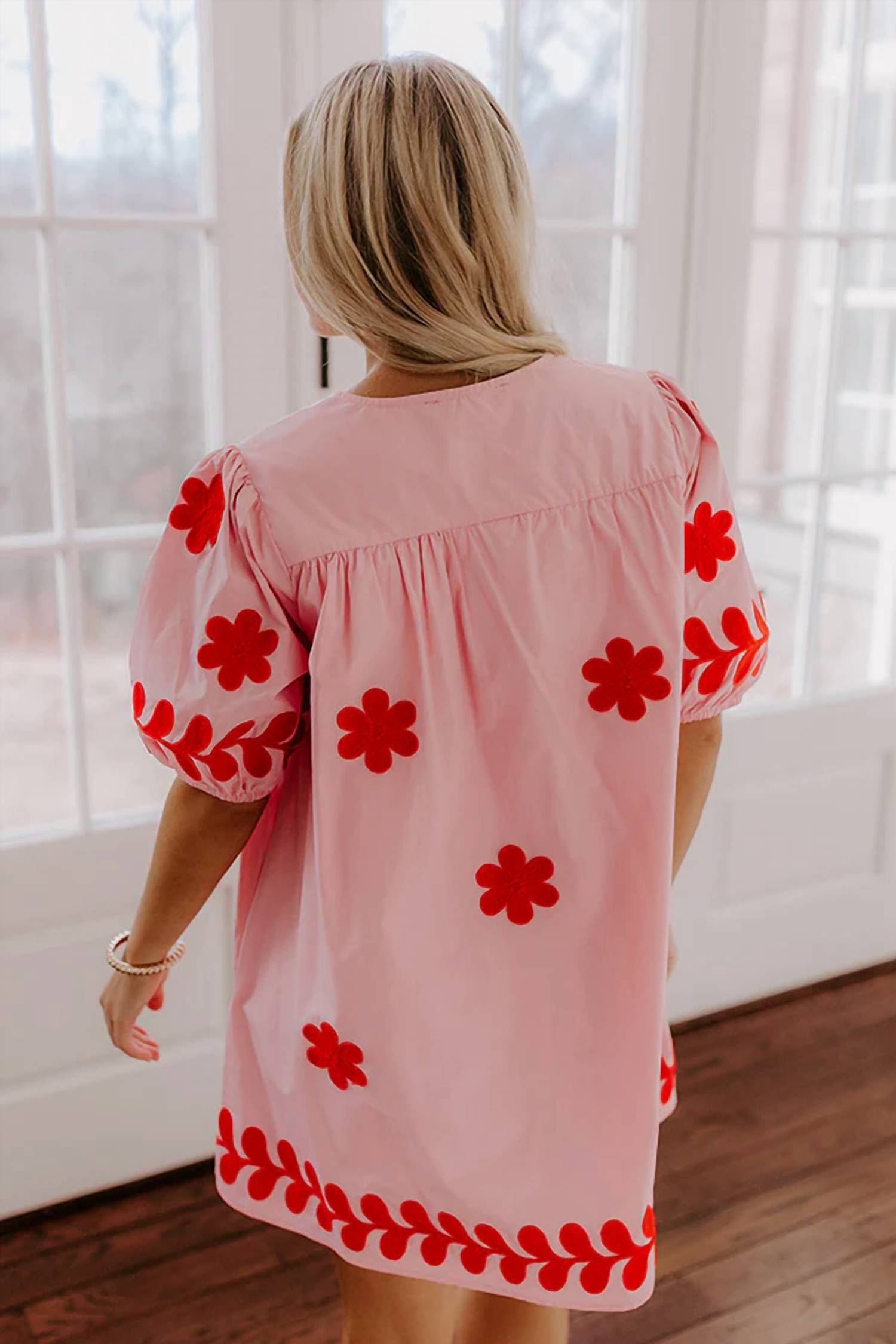 Strut & Bolt - Flower Embroidery Cotton Mini Dress