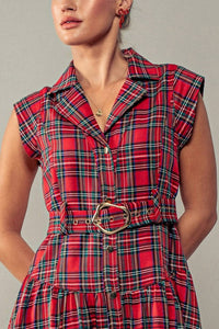 Faire - Dashing Plaid Belted A-line Dress
